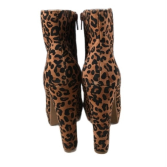 Leopard Print Ankle Booties Mob Wife Wm 8 Zip Closure 4" Block Heel Yellow Brown - Picture 2 of 5